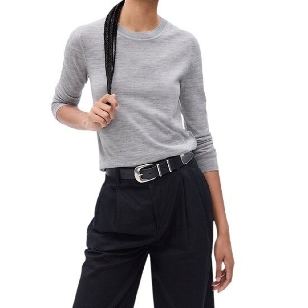Gap Sweater Merino Wool Crewneck Pullover Women Large Grey Lightweight 592753